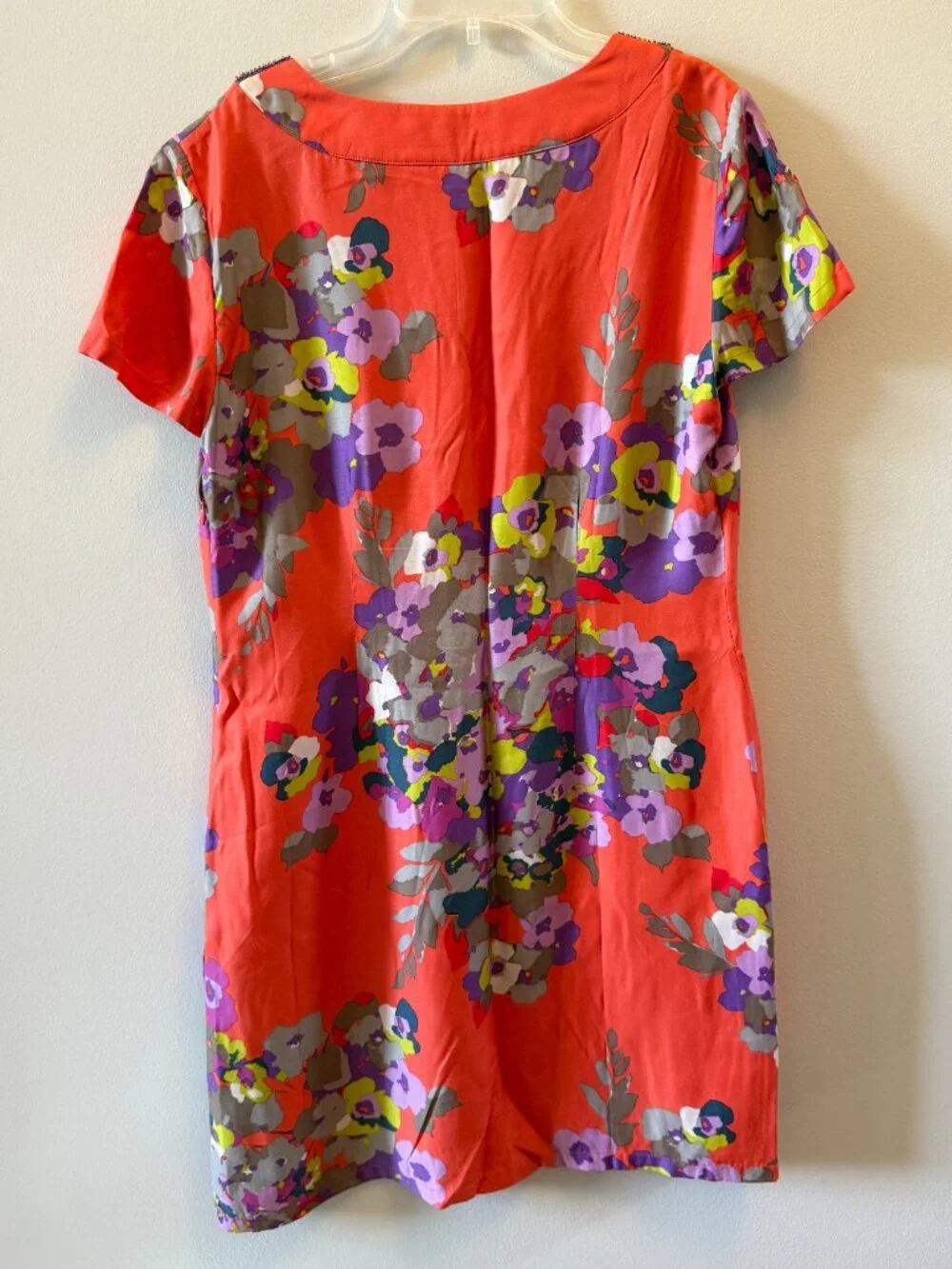 Boden Embellished Beaded Silk Floral Dress Notched Neck Cap Sleeve Size 12
